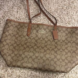 Coach Brown Leather Trim Signature Tote